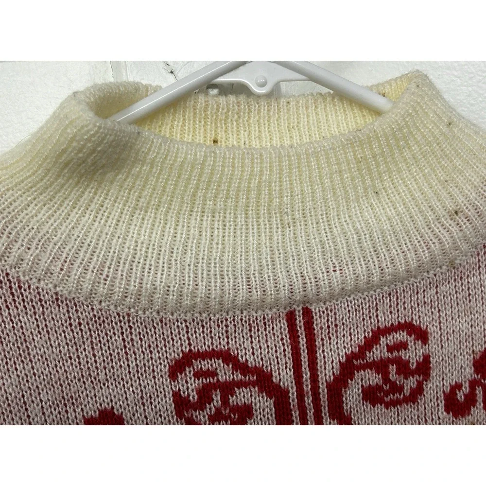 Vintage Red Cream Nordic Folk Art Jacquard Sweater Women S‎ M Boho Tapestry Knit
